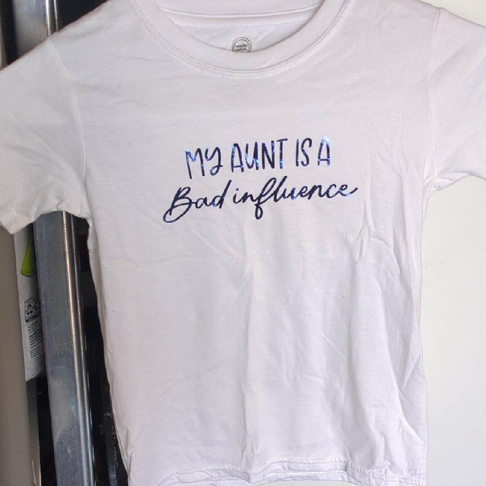 White Kids T-Shirt with Blue Text